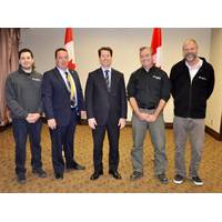L-R: Thomas Sciscione, Coordinator, Aquatic Habitat Toronto; Scott Fortnum, Executive Director, The Living City Foundation; MP Trottier; Rick Portiss, Manager, Restoration Services, Toronto Region Conservation Authority; and Gord McPherson, Senior Manager, Restoration Services, Toronto Region Conservation Authority.