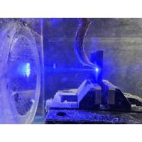 Underwater processing with blue diode laser – Perforation / Penetration through 8 mm steel plate © Laserline