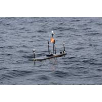 The USGS Wave Glider on mission equipped with Sonardyne GNSS-A instrumentation. Credit: USGS