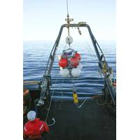 A vessel operated by Olgoonik/Fairweather deploys an Acoustic Doppler Current Profiler (ADCP) to measure temperature, salinity, and ocean current speed and velocity. (Photo: Olgoonik/Fairweather ADCP)