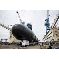The Virginia-class submarine Indiana (SSN 789) has been launched into the James River and moved to Newport News Shipbuilding’s submarine pier for final outfitting, testing and crew certification. (Photo: Ashley Major/HII)