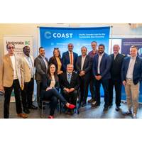 L to R: Volodimir Grebenyuk, CEO, Ascent Systems Technologies; Dr. Erigene Bakangura, CEO & Founder, Cleohydron Innovation Inc.; Michael Falcone, Regional Vice President - South Vancouver Island, RBC; Sheila Schindel, Managing Director, Commercialization & IP Programs, Innovate BC. Diana Gibson, Minister for Citizen's Services Ravi Kahlon, Minister of Jobs & Economic Growth Dana Lajeunesse, MLA; Juan de Fuca-Malahat Jason Goldsworthy, Executive Director, COAST; Curran Crawford, Executive Directo