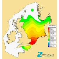HR Wallingford’s model predictions of an example major storm surge event (1 in 20 year return) around the U.K. coastline.