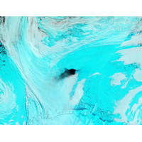 Weddell Sea polynya, initally 3,700 square miles, 2017. False color NASA satellite image shows ice in blue, clouds in white. (Photo: Scripps Institution of Oceanography)