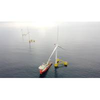 WindFloat Atlantic  the world's first first semi-submersible floating wind farm, located 20km off the coast of Viana do Castelo, Portugal. Image courtesy EDP Renovables