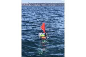 Figure 1.  Ocean Lander DOV BEEBE surfaces off the coast of La Jolla, California.  (Photo by Ashley Nicoll, Scripps Institution of Oceanography/UCSD)