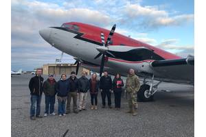  The JALBTCX team standing with COL. Thomas Asbery, Former District Commander, New York District, U.S. Army Corps of Engineers (far right), in front of their aircraft, at Long Island MacArthur Airport in Ronkonkoma, New York.  Credit:  USACE.