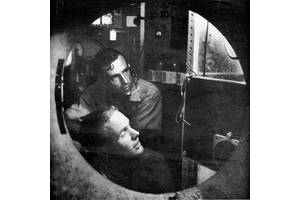 Don Walsh and Jacques Piccard inside Trieste’s cabin, 1959. Image courtesy Don Walsh