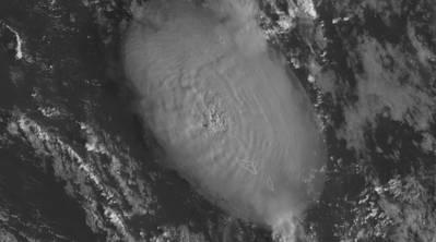 On Jan. 13, 2022, NOAA’s GOES West satellite captured an explosive eruption of the Hunga Tonga-Hunga Ha'apai volcano, located in the South Pacific Kingdom of Tonga. (Image: NOAA)