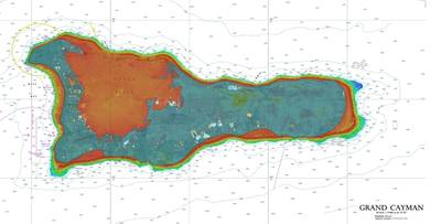 A bathymetric chart of Grand Cayman. Image courtesy UKHO