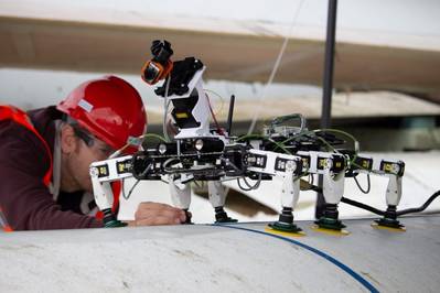 BladeBUG undergoing testing on a wind turbine blade at the National Renewable Energy Centre - Image: ORE Catapult