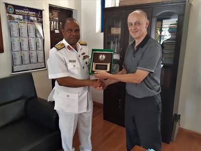 Commander Okafor of the Nigerian Navy Hydrographic Office with John Smart, Senior Geomatics Analyst-Teledyne CARIS, (Photo: Teledyne CARIS)
