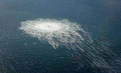 The gas leak at Nord Stream 2 seen in September 2022 -  Photo:  Danish Armed Forces

