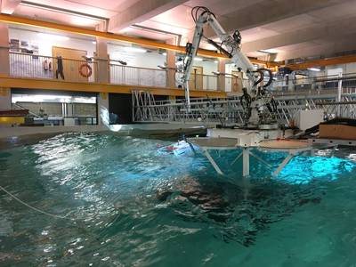 STL’s Autonomous Synchronised Stabilised Platform being put through its paces at the University of Plymouth’s COAST Laboratory. Photo from STL