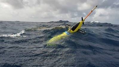 This ocean glider includes a satellite trasmitter that helps locate the glider's position at any time. Ocean observations, such as those taken with gliders, are of critical value to the cluster of businesses known as the "ocean enterprise". (NOAA)