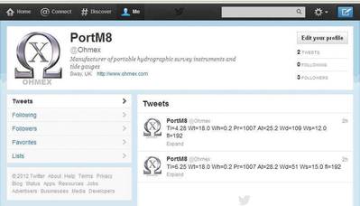 Twitter page showing PortM8 data.  Credit: Ohmex Instruments