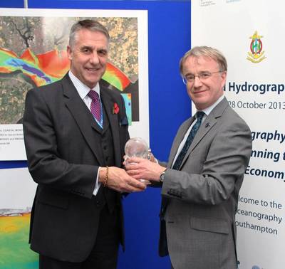 UKHO Chief Executive, Ian Moncrieff CBE with William Heaps at the award ceremony in Southampton.
