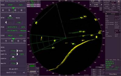 VisionMaster's Additional Military Layers include a Target Intercept feature which allows the operator to plan and execute intercept manoeuvres between one vessel and another. (Image: Sperry Marine)