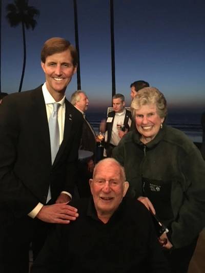 Walter Munk (center) with the author (left) and his wife Mary (right) at Scripps in 2018. Photo courtesy the Author