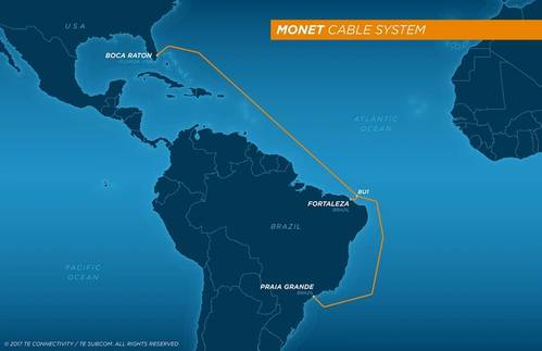 The 10,556 kilometer Monet Cable System connecting Brazil and the U.S. is ready for service (Image: TE SubCom)
