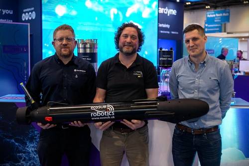 (L-R) Aidan Thorn, Marine Robotics Business Development Manager, at Sonardyne, Iain Vincent, Director & General Manager, at ecoSUB Robotics, and Anders Wikmar, Survey and Technical Director, at Njord Survey. © Sonardyne