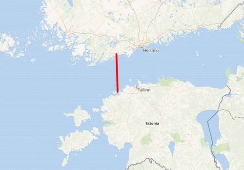   Approximate location of Balticconnector between Finland and Estonia. - Credit: Wikimedia Maps
