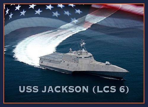 An artist rendering of the littoral combat ship USS Jackson (LCS 6). (U.S. Navy photo illustration by Jay M. Chu/Released)