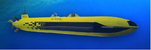 Artist rendition of ECA Robotics (ECA Group) A18D AUV shown fitted with Kraken’s AquaPix Miniature Interferometric Synthetic Aperture Sonar (Image: Kraken Sonar)