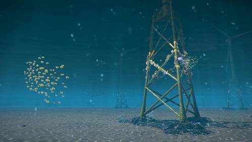 Artist’s impression of future coral growth potential. This is not a scientific illustration of the possible scale, species, or size of the corals. Still from the ReCoral explainer video. - Credit: Ørsted