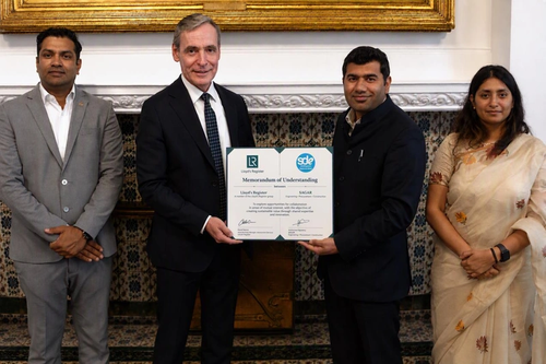 The attached image shows (l-r) Ankit Kumar, Plant Director, SDEL; David Lloyd, Vice President, Naval and Government Business, Lloyd’s Register; Mridul Babbar, Director, SDEL; and Sanyukta Singh, Chief Human Resources Officer, SDEL. Credit: LR