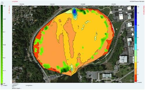 Bathymetry and plant height map created with Visual Habitat 2.0 data (Image: BioSonics)