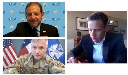 BOEM’s Gulf of Mexico Office Regional Director, Mike Celata, virtually signed a memorandum of understanding to address coastal restoration in Texas with Col. Timothy Vail, Commander, USACE Galveston District and Mark Havens, Deputy Land Commissioner for Texas GLO. This effort is intended to streamline and synchronize Gulf of Mexico sediment resource identification for Texas coastal protection and restoration projects and plans. (Courtesy USACE)
