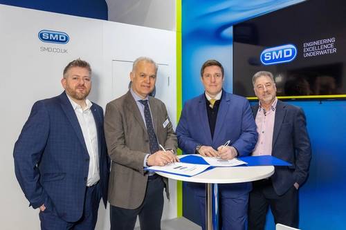 (L-R) Lee Carden (SMD), Mike Jones (SMD), Scott Jenney (Film-Ocean) and John Bloomfield (Film-Ocean) at Oceanology. Image courtesy SMD