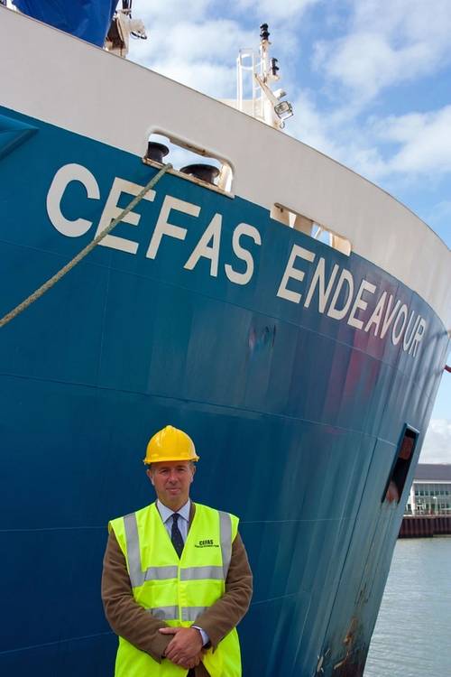 New Cefas CEO Tom Karsten, R/V Endeavour home port, Lowestoft, Suffolk, UK. (Photo: Cefas)