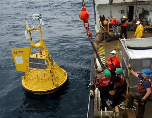 The Coast Guardsmen at the National Data Buoy Center leverage more than 70 years of combined Aids to Navigation experience to maintain weather buoys on navigable waterways around the country. (U.S. Coast Guard file photo)