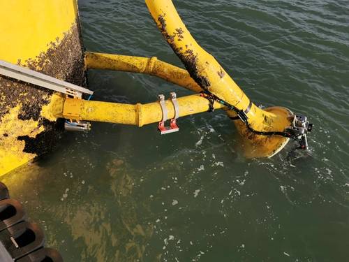 Credit: Subsea Innovation’s Dynamic Bend Stiffener (DBS) is a retrofit assembly that is installed onto turbine cables of an offshore wind farm. - Credit: Dynamic Load Monitoring