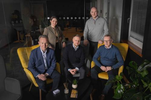 L-R: David Clark (CEO), Graceann Robertson (Sales &amp; Marketing Manager), Richard Knox (Founder-CTO), Robert Heron (Operations &amp; Engineering Director), Alan Shanks (Chief Financial Officer). © Verlume