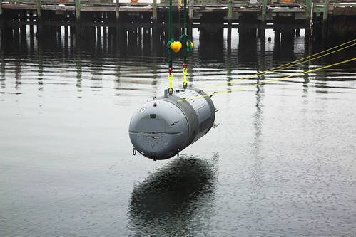 Deployable from the dry deck shelter of a submarine, Snakehead provides guidance and control, navigation, situational awareness, propulsion, maneuvering and sensors in support of the intelligence preparation of the operational environment mission. 
Credit: Richard Allen/US Navy/NUWCD Newport
