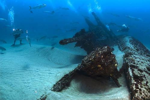 Divers explore the wreck of German U-boat, U-701, which sank on July 7, 1942, off Cape Hatteras, N.C. (Photo: NOAA)