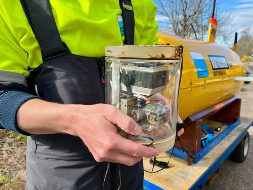 During a test mission, an ocean robot developed and operated by NOC accidentally found an underwater camera system—thought to be one of the first attempts to catch the Loch Ness monster on film. Credit: NOC