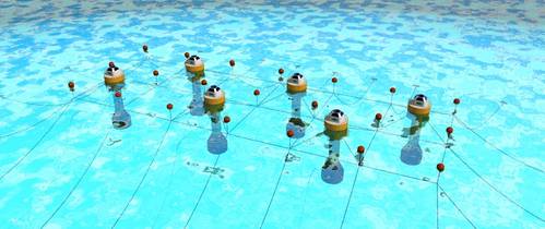 Wave Energy Converters in shared mooring arrangement (Photo: Global Maritime)
