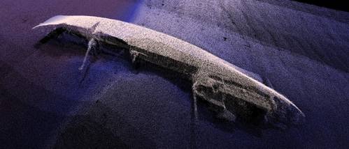 Example of high resolution sonar data of shipwreck, showing capability to provide detailed and accurate models of seabed features to inform safety of navigation and environmental management (Image: UKHO)