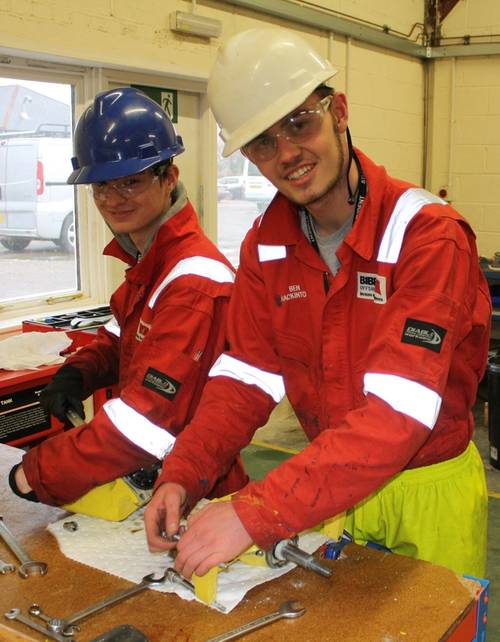 The first two Bibby apprentices – left to right – Ed Beattie and Alan Mackintosh. (Photo: The Underwater Center)