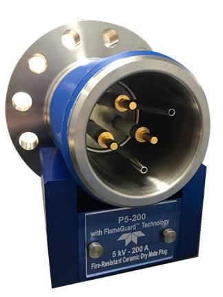 The FlameGuard P5-200 is a flame-proof ceramic electrical penetrator for use as part of the fire resistant envelope of an offshore surface wellhead and Christmas tree system. (Image: Teledyne Marine)