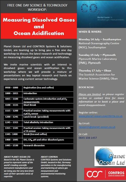 Flyer detailing "Measuring Dissolved Gases and Ocean Acidification" workshop