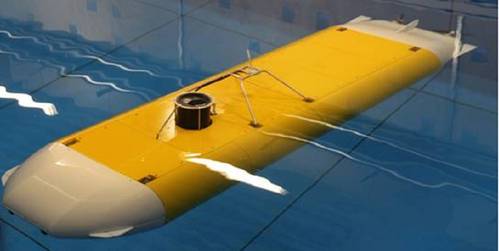   Fraunhofer IOSB’s DeDAvE Autonomous Underwater Vehicle (Photo courtesy of Kraken Sonar)