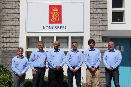 From left to right: Alastair Pettie, Rune Haukom, Steve Nell, Shaun Ortell, Pierre Marais, Wojtek Kowalczyk  (Photo: Kongsberg Maritime)