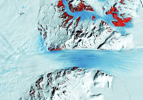 Glaciers like Antarctica’s Byrd Glacier are showing cracks and movement. United States Geological Survey , CC BY-SA