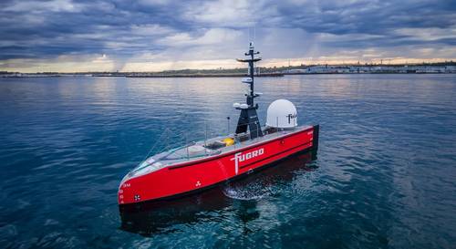 Harvest Fugro Blue Essence leaving port. Image courtesy Harvest Technology Group