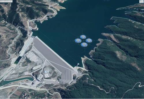 Illustration of floating solar plant at Banja reservoir - Credit: Statkraft